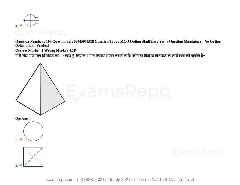 DSSSB 2021 question paper, 26 July 2021, Technical Assistant (Architecture), page 90 of 162