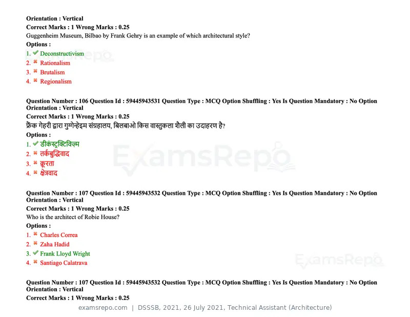 DSSSB 2021 question paper, 26 July 2021, Technical Assistant (Architecture), page 93 of 162