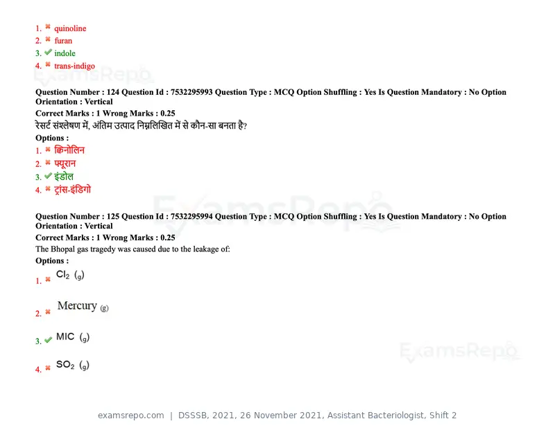 DSSSB 2021 question paper, 26 November 2021, Assistant Bacteriologist, Shift 2, page 110 of 164