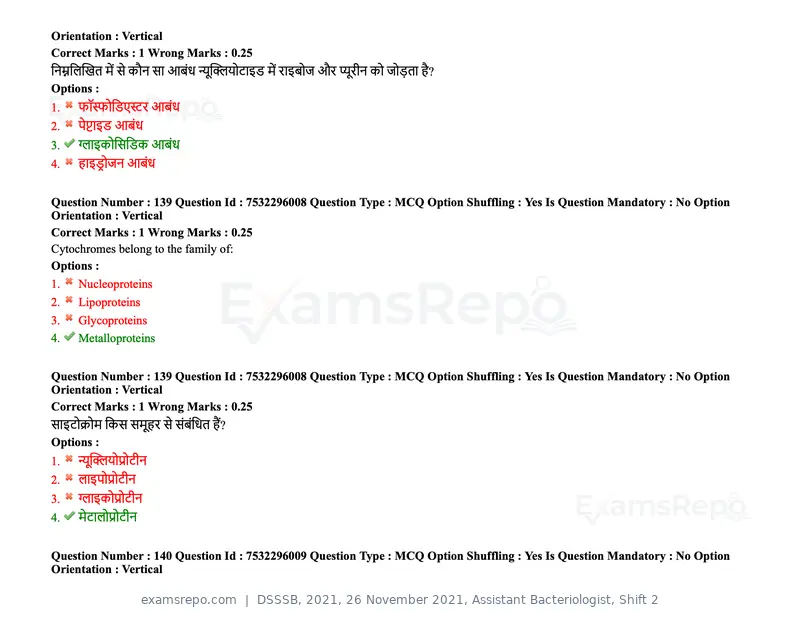 DSSSB 2021 question paper, 26 November 2021, Assistant Bacteriologist, Shift 2, page 120 of 164