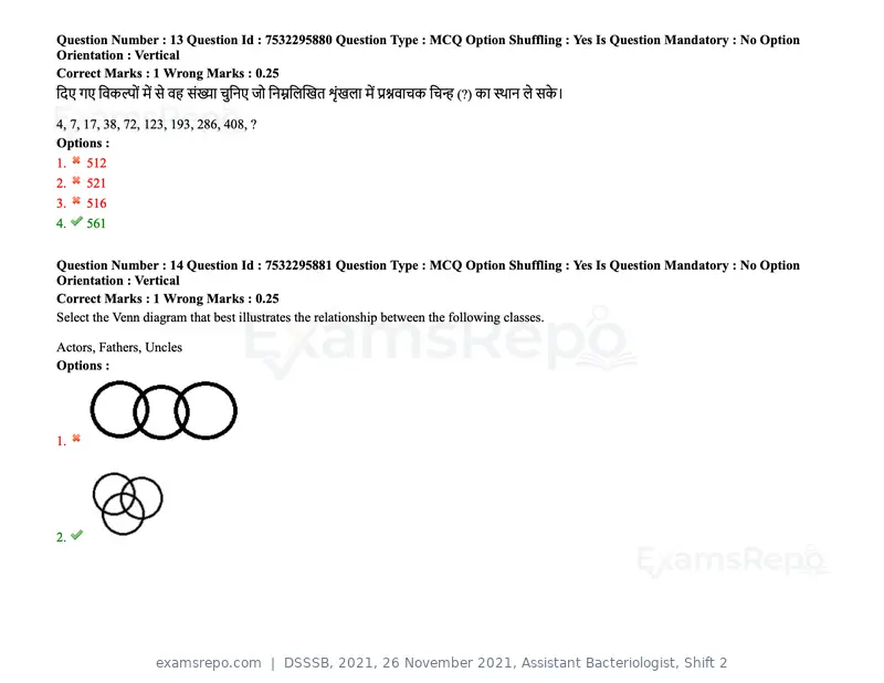 DSSSB 2021 question paper, 26 November 2021, Assistant Bacteriologist, Shift 2, page 13 of 164