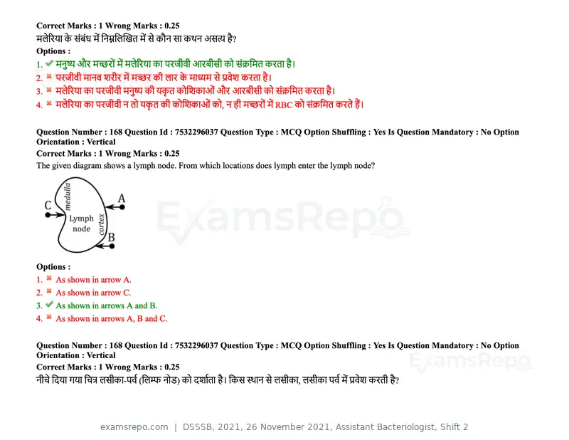 DSSSB 2021 question paper, 26 November 2021, Assistant Bacteriologist, Shift 2, page 141 of 164