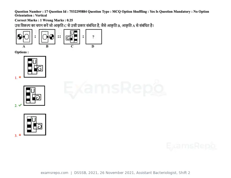 DSSSB 2021 question paper, 26 November 2021, Assistant Bacteriologist, Shift 2, page 18 of 164
