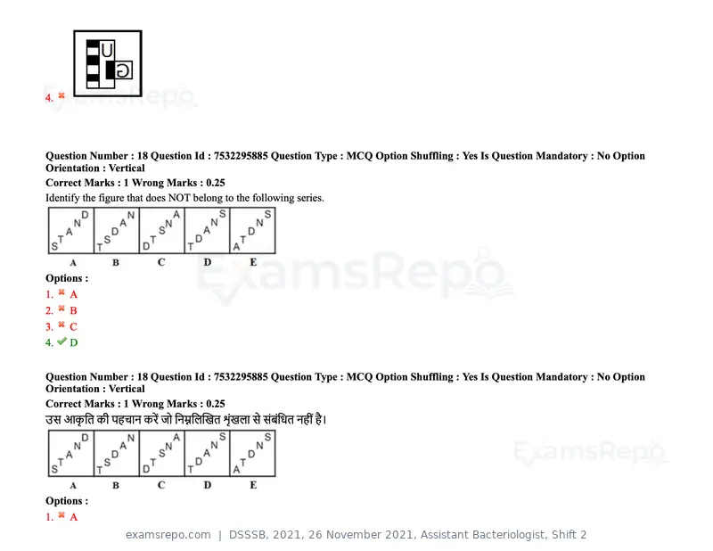 DSSSB 2021 question paper, 26 November 2021, Assistant Bacteriologist, Shift 2, page 19 of 164