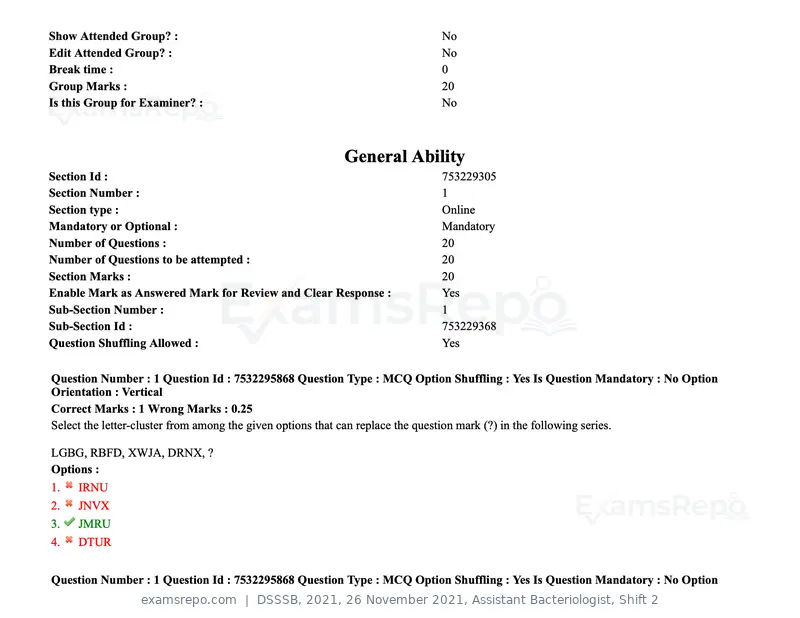 DSSSB 2021 question paper, 26 November 2021, Assistant Bacteriologist, Shift 2, page 2 of 164