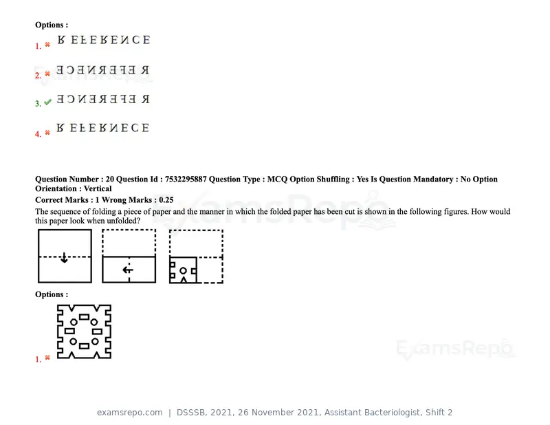 DSSSB 2021 question paper, 26 November 2021, Assistant Bacteriologist, Shift 2, page 21 of 164