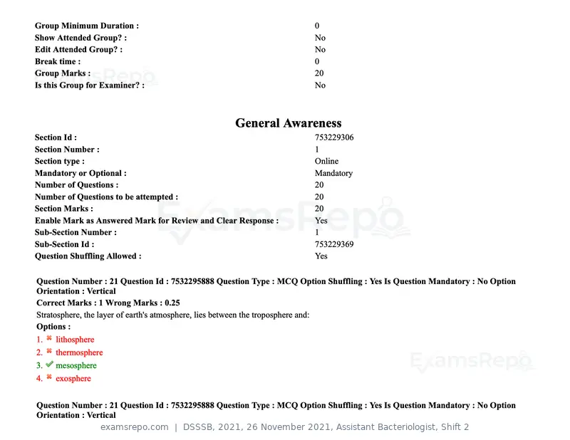 DSSSB 2021 question paper, 26 November 2021, Assistant Bacteriologist, Shift 2, page 24 of 164