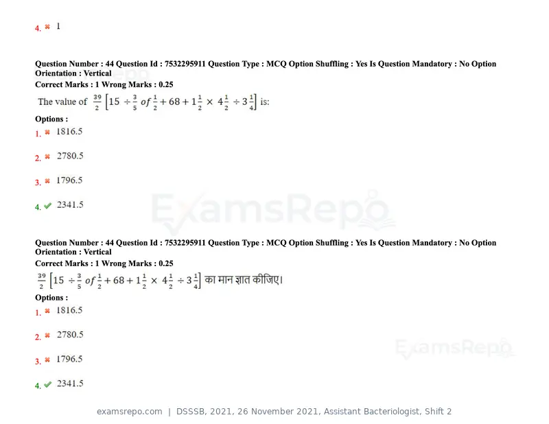 DSSSB 2021 question paper, 26 November 2021, Assistant Bacteriologist, Shift 2, page 41 of 164
