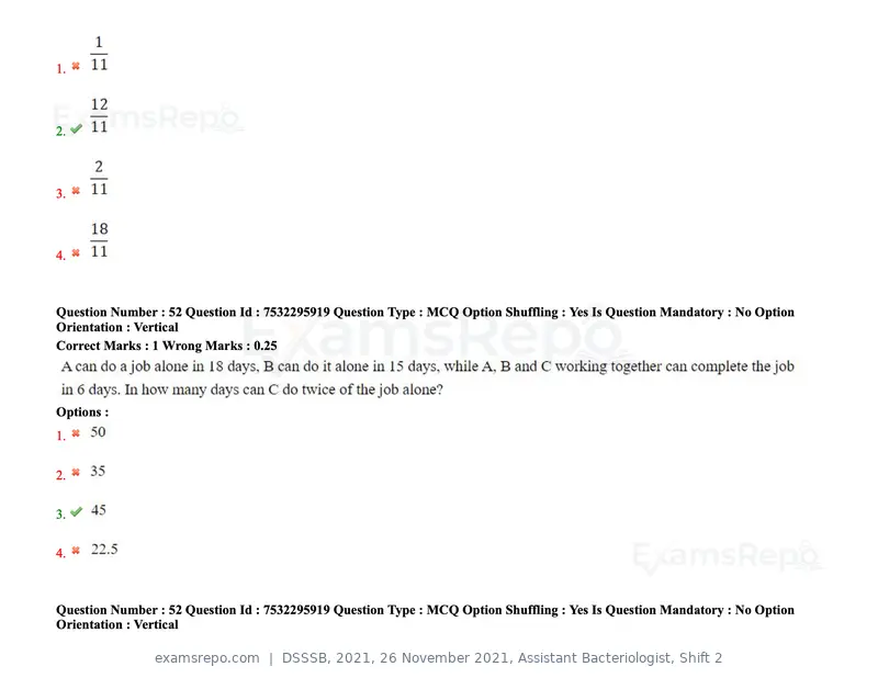 DSSSB 2021 question paper, 26 November 2021, Assistant Bacteriologist, Shift 2, page 49 of 164