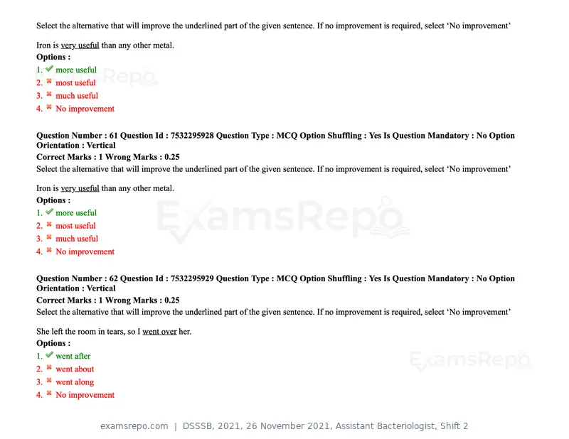 DSSSB 2021 question paper, 26 November 2021, Assistant Bacteriologist, Shift 2, page 62 of 164