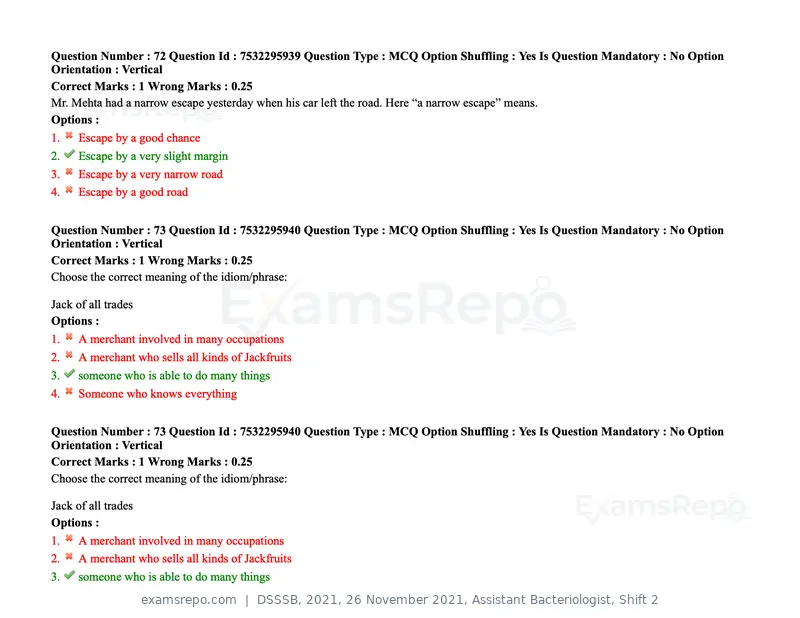 DSSSB 2021 question paper, 26 November 2021, Assistant Bacteriologist, Shift 2, page 70 of 164