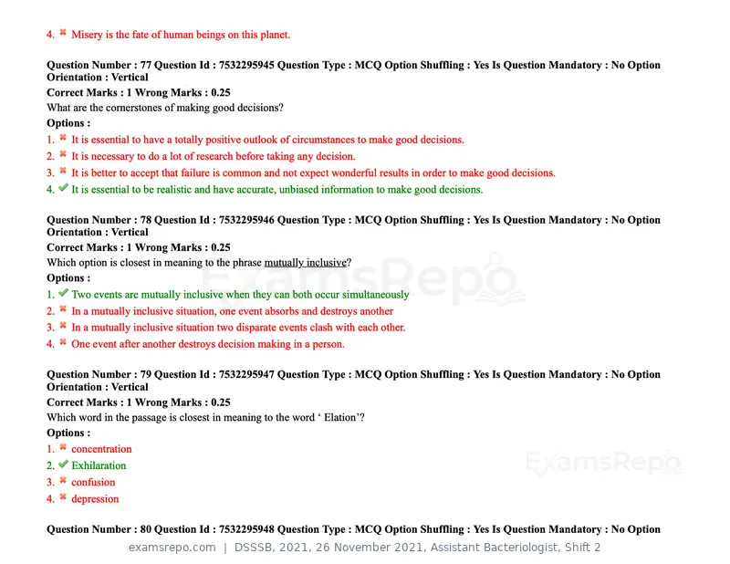DSSSB 2021 question paper, 26 November 2021, Assistant Bacteriologist, Shift 2, page 74 of 164