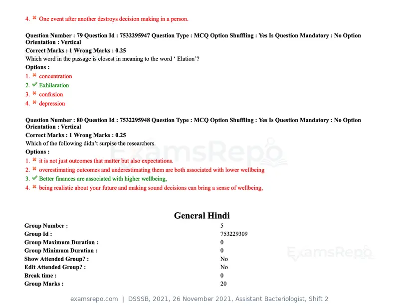 DSSSB 2021 question paper, 26 November 2021, Assistant Bacteriologist, Shift 2, page 77 of 164