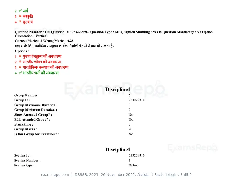DSSSB 2021 question paper, 26 November 2021, Assistant Bacteriologist, Shift 2, page 92 of 164
