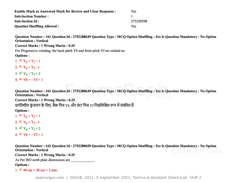 DSSSB 2021 question paper, 5 September 2021, Technical Assistant (Electrical), Shift 2, page 131 of 157