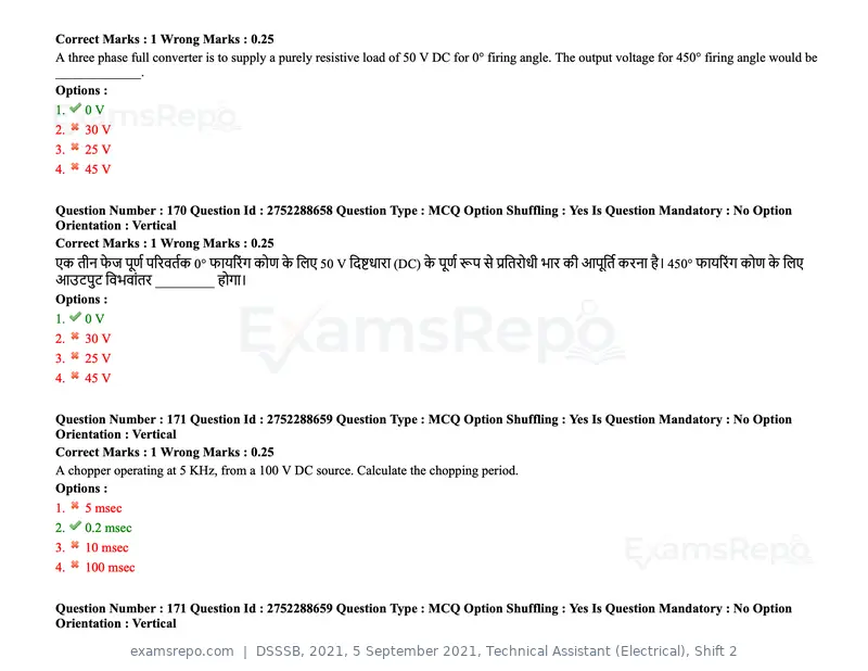 DSSSB 2021 question paper, 5 September 2021, Technical Assistant (Electrical), Shift 2, page 137 of 157