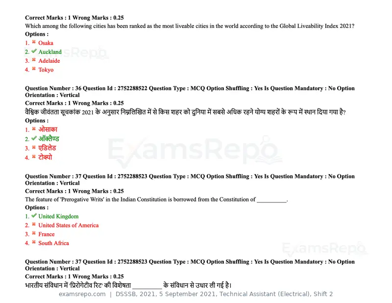 DSSSB 2021 question paper, 5 September 2021, Technical Assistant (Electrical), Shift 2, page 36 of 157
