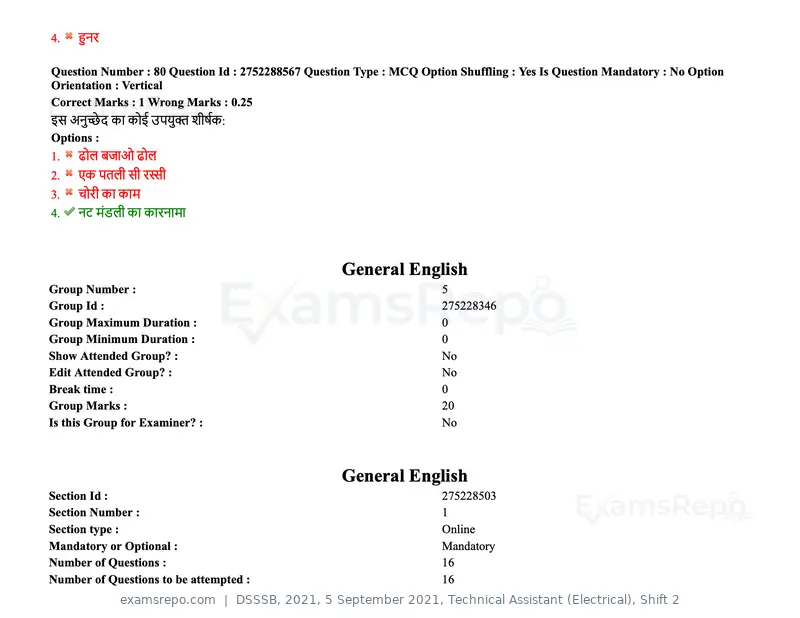 DSSSB 2021 question paper, 5 September 2021, Technical Assistant (Electrical), Shift 2, page 72 of 157