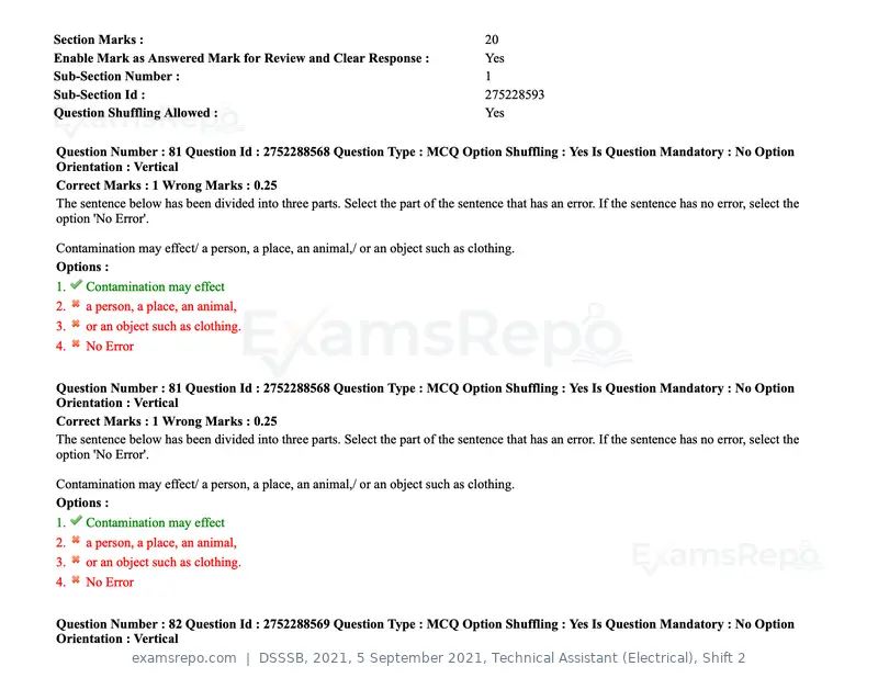 DSSSB 2021 question paper, 5 September 2021, Technical Assistant (Electrical), Shift 2, page 73 of 157