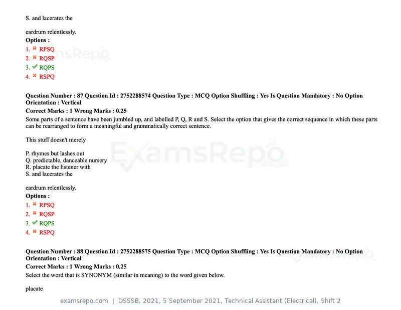 DSSSB 2021 question paper, 5 September 2021, Technical Assistant (Electrical), Shift 2, page 78 of 157