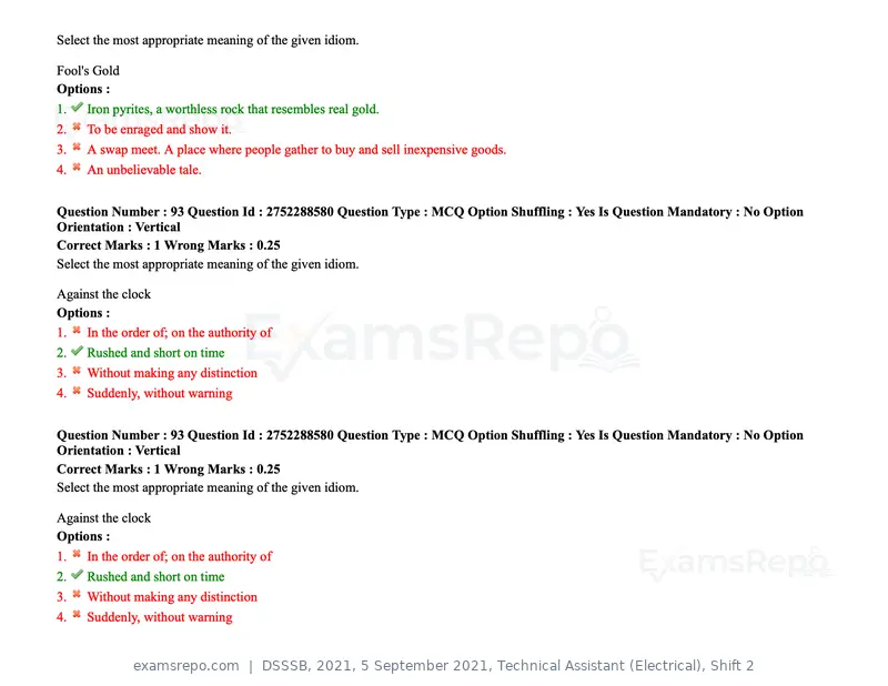 DSSSB 2021 question paper, 5 September 2021, Technical Assistant (Electrical), Shift 2, page 82 of 157