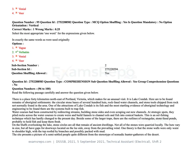 DSSSB 2021 question paper, 5 September 2021, Technical Assistant (Electrical), Shift 2, page 84 of 157