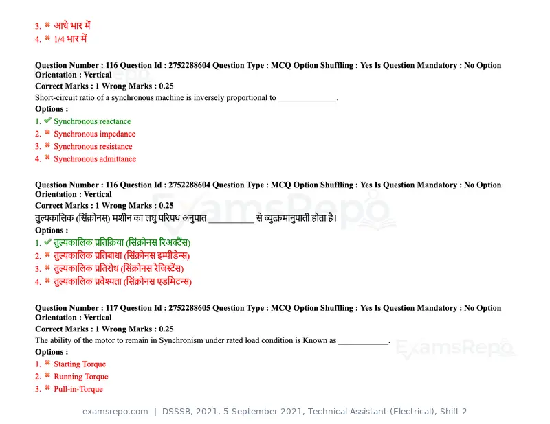 DSSSB 2021 question paper, 5 September 2021, Technical Assistant (Electrical), Shift 2, page 99 of 157