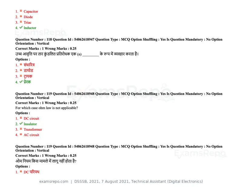DSSSB 2021 question paper, 7 August 2021, Technical Assistant (Digital Electronics), page 100 of 156