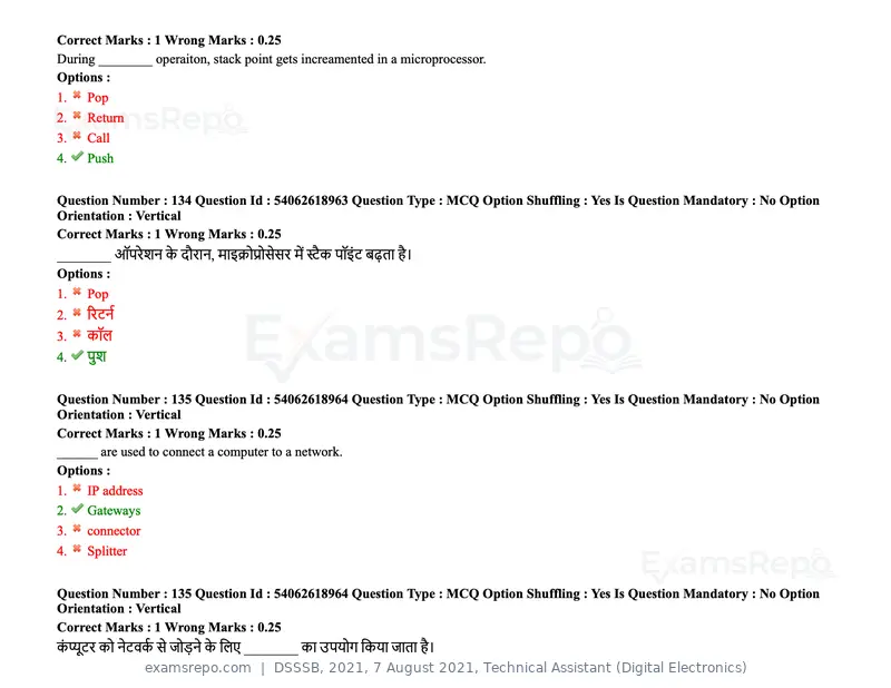 DSSSB 2021 question paper, 7 August 2021, Technical Assistant (Digital Electronics), page 111 of 156