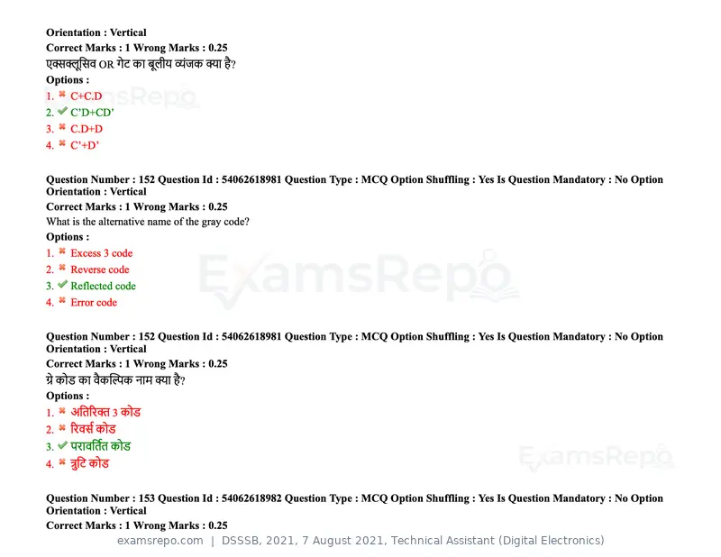 DSSSB 2021 question paper, 7 August 2021, Technical Assistant (Digital Electronics), page 123 of 156