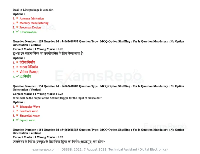 DSSSB 2021 question paper, 7 August 2021, Technical Assistant (Digital Electronics), page 124 of 156