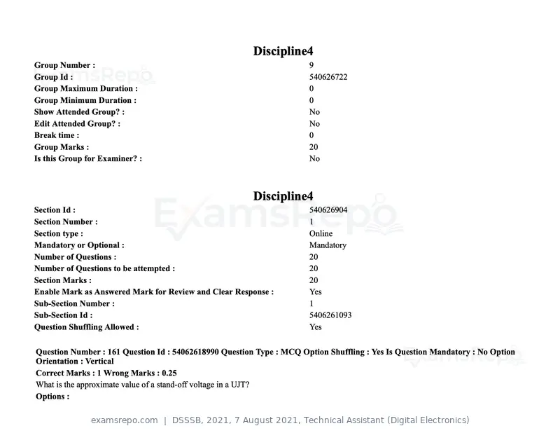 DSSSB 2021 question paper, 7 August 2021, Technical Assistant (Digital Electronics), page 129 of 156