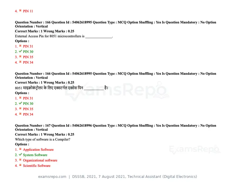 DSSSB 2021 question paper, 7 August 2021, Technical Assistant (Digital Electronics), page 133 of 156