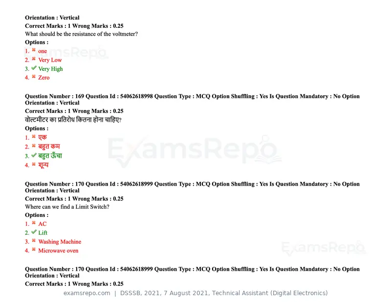 DSSSB 2021 question paper, 7 August 2021, Technical Assistant (Digital Electronics), page 135 of 156