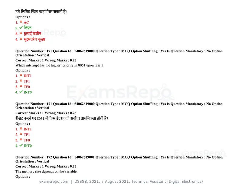 DSSSB 2021 question paper, 7 August 2021, Technical Assistant (Digital Electronics), page 136 of 156