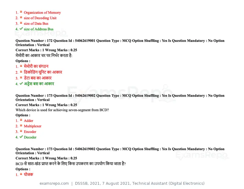 DSSSB 2021 question paper, 7 August 2021, Technical Assistant (Digital Electronics), page 137 of 156