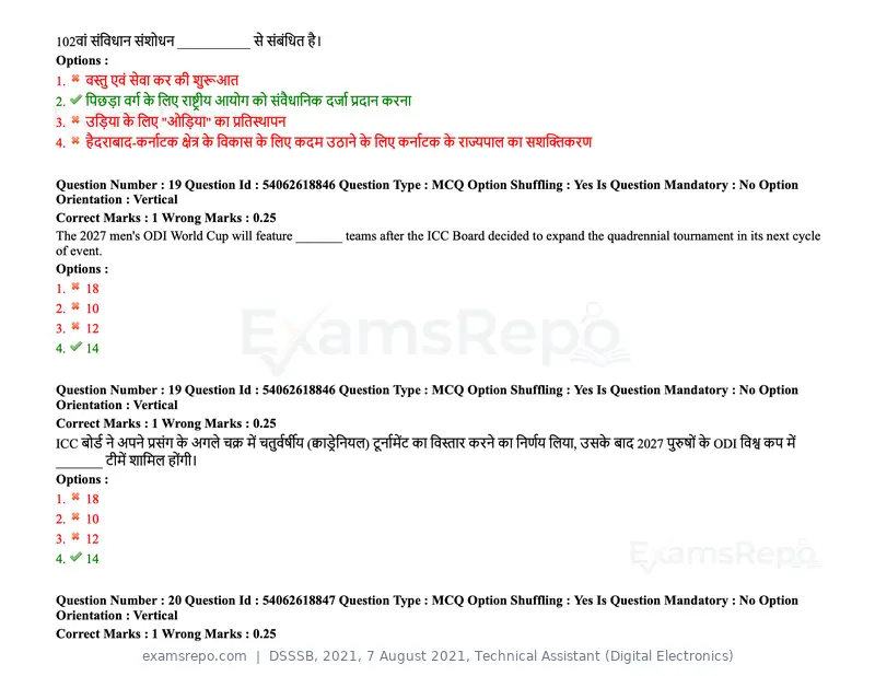 DSSSB 2021 question paper, 7 August 2021, Technical Assistant (Digital Electronics), page 14 of 156