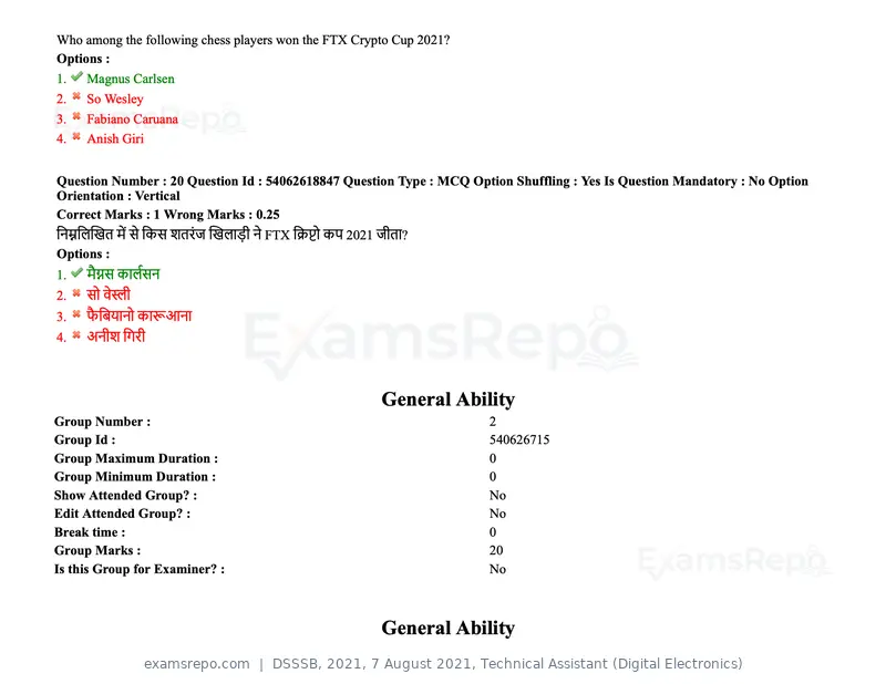 DSSSB 2021 question paper, 7 August 2021, Technical Assistant (Digital Electronics), page 15 of 156
