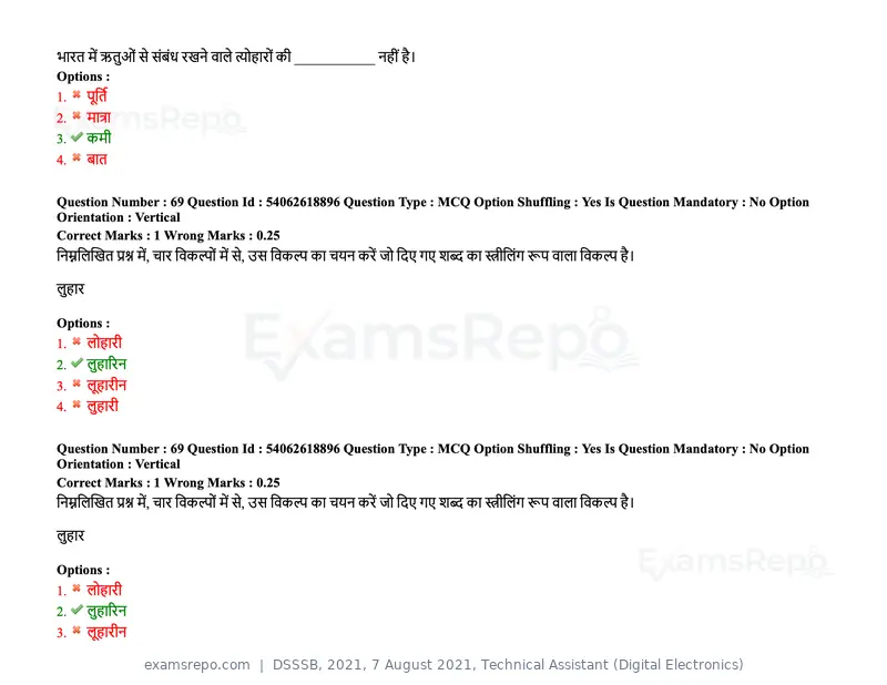 DSSSB 2021 question paper, 7 August 2021, Technical Assistant (Digital Electronics), page 62 of 156