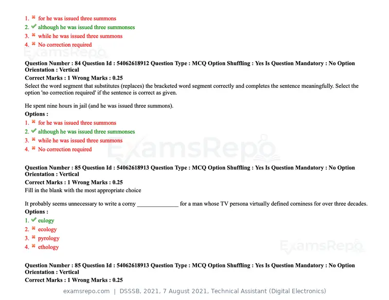 DSSSB 2021 question paper, 7 August 2021, Technical Assistant (Digital Electronics), page 75 of 156