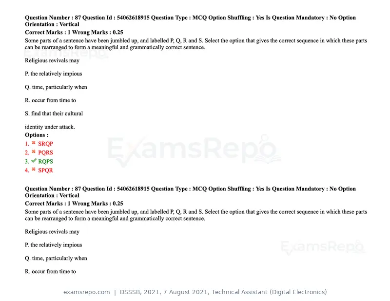 DSSSB 2021 question paper, 7 August 2021, Technical Assistant (Digital Electronics), page 77 of 156