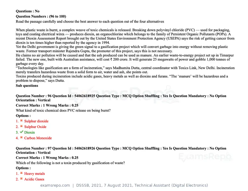 DSSSB 2021 question paper, 7 August 2021, Technical Assistant (Digital Electronics), page 84 of 156
