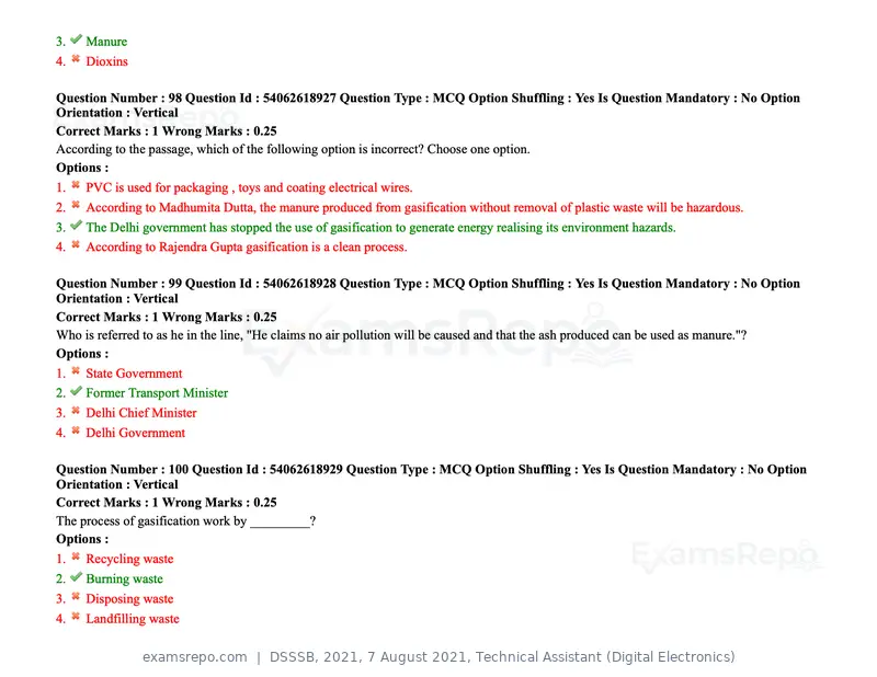 DSSSB 2021 question paper, 7 August 2021, Technical Assistant (Digital Electronics), page 85 of 156