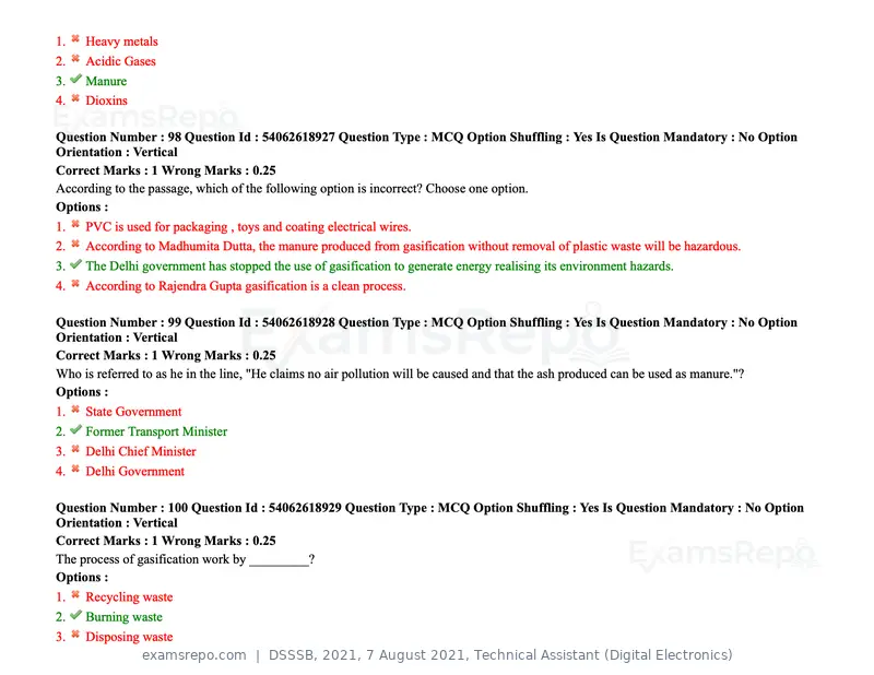 DSSSB 2021 question paper, 7 August 2021, Technical Assistant (Digital Electronics), page 87 of 156