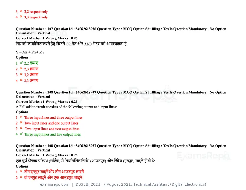 DSSSB 2021 question paper, 7 August 2021, Technical Assistant (Digital Electronics), page 93 of 156