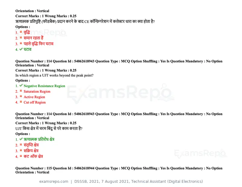 DSSSB 2021 question paper, 7 August 2021, Technical Assistant (Digital Electronics), page 97 of 156