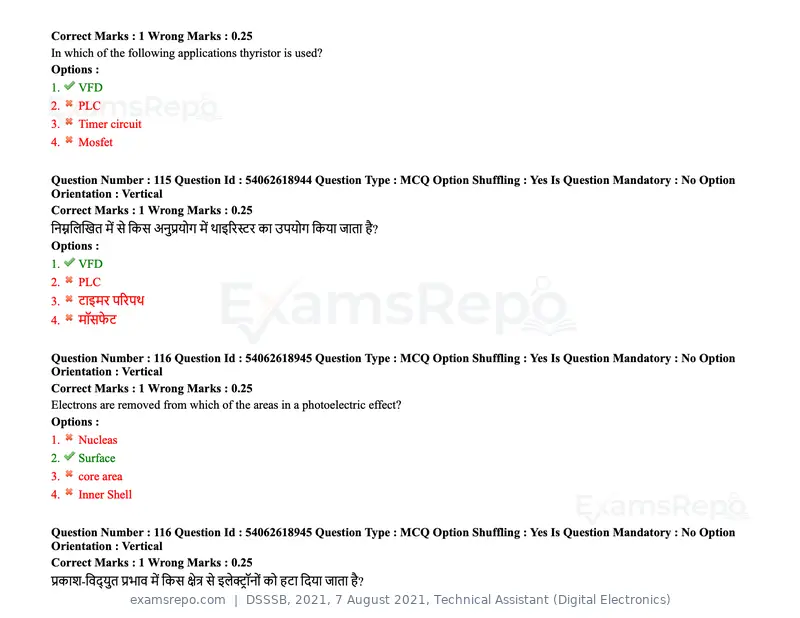 DSSSB 2021 question paper, 7 August 2021, Technical Assistant (Digital Electronics), page 98 of 156