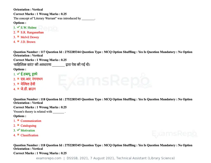 DSSSB 2021 question paper, 7 August 2021, Technical Assistant (Library Science), page 102 of 159