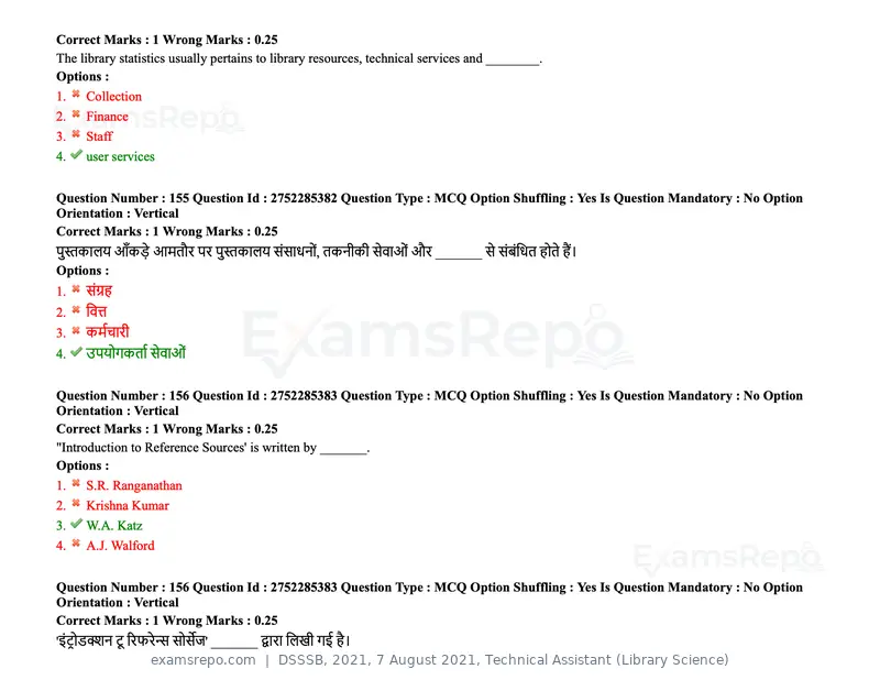 DSSSB 2021 question paper, 7 August 2021, Technical Assistant (Library Science), page 128 of 159