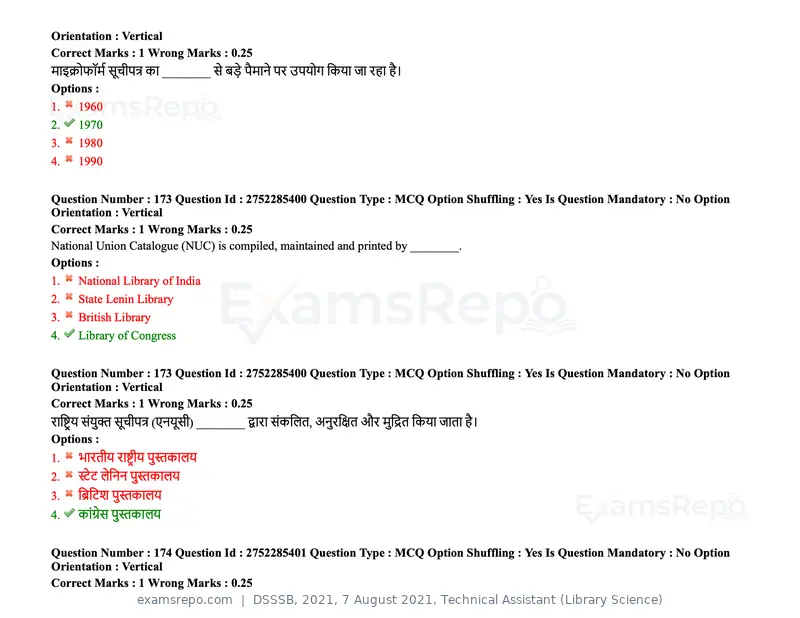 DSSSB 2021 question paper, 7 August 2021, Technical Assistant (Library Science), page 140 of 159